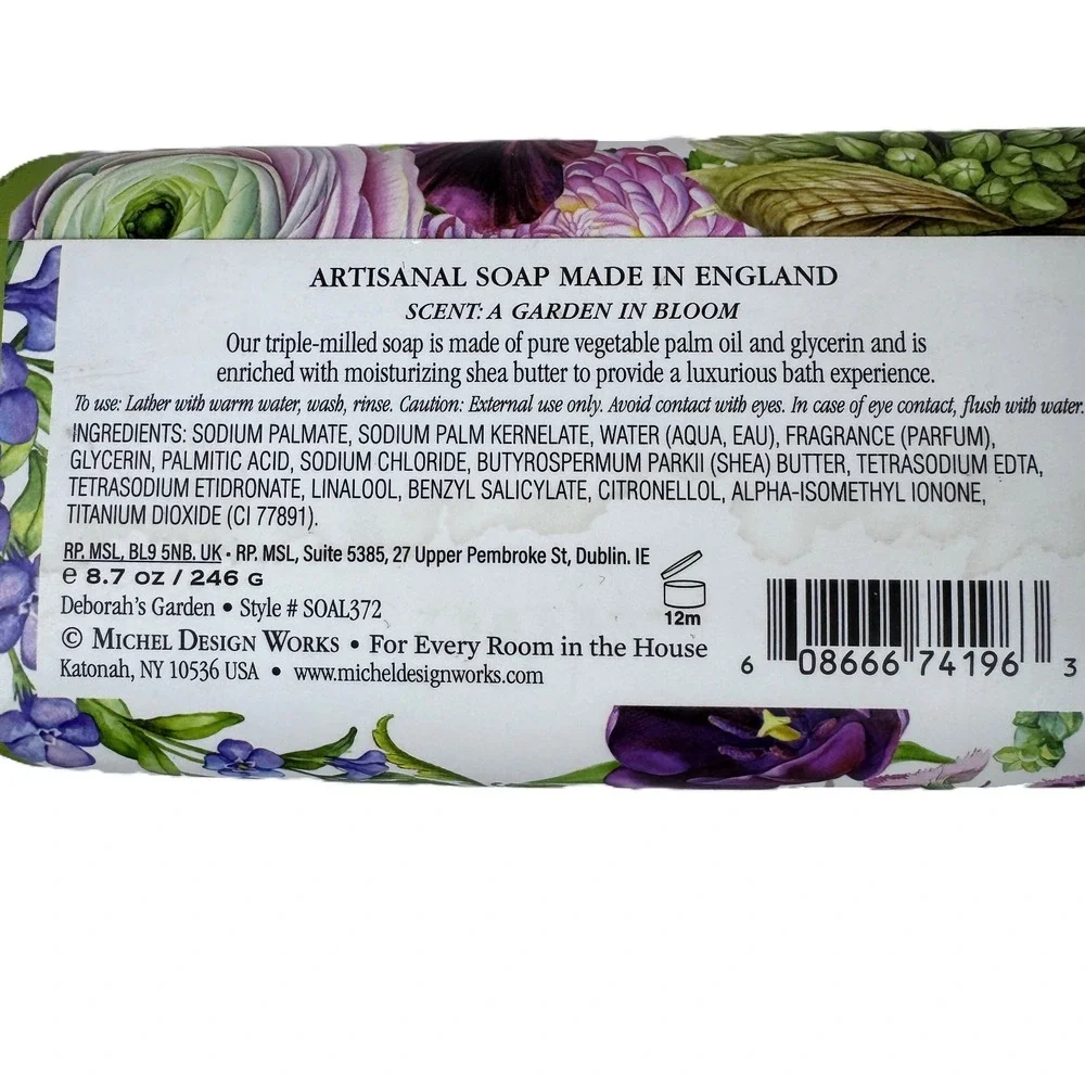 Michel Design Works Deborahs Garden 8.7 oz Artisanal Bar Bath Soap Floral Sealed
